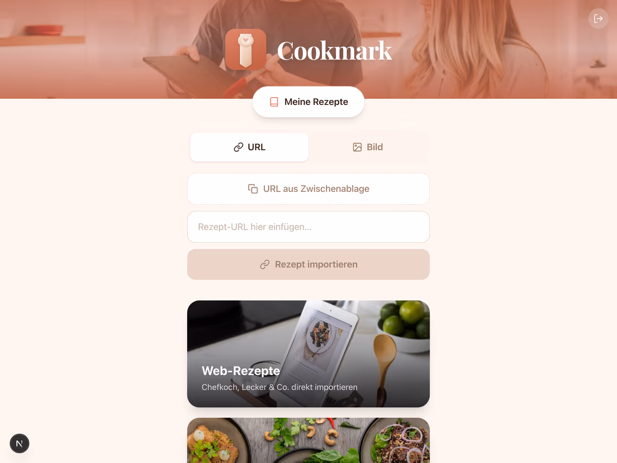 Cookmark — Eingabefeld für Reel-URL.