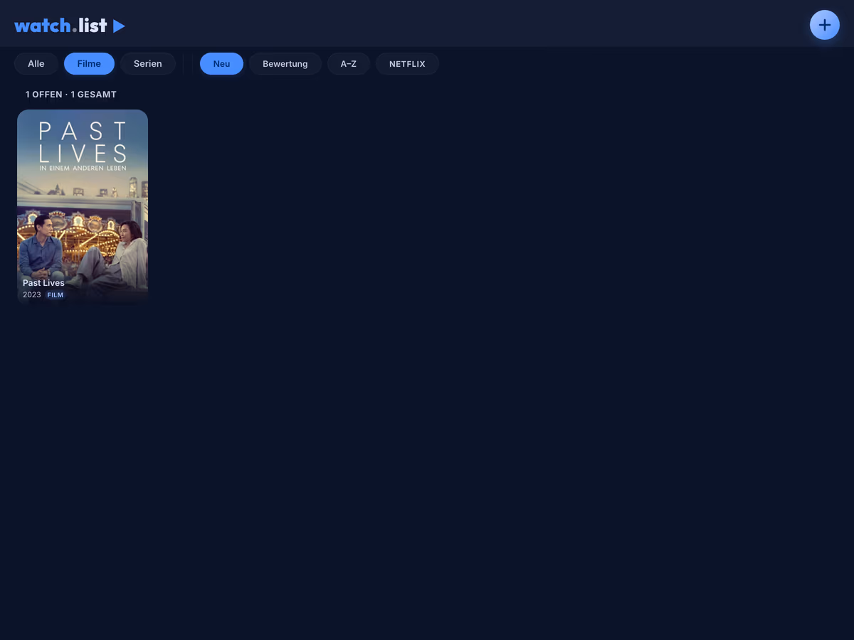 Watchlist mit aktiviertem Filme-Filter.